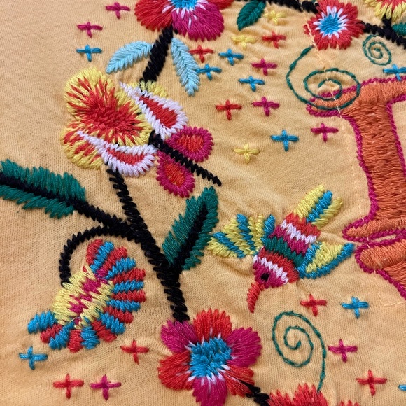 Johnny Was Los Angeles Yellow Floral Embroidered Tee - Picture 5 of 10